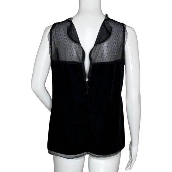 Loft Shirt Women Small Black Mesh Lace Blouse Neutral Minimal Gothic Whismygoth - Picture 5 of 8